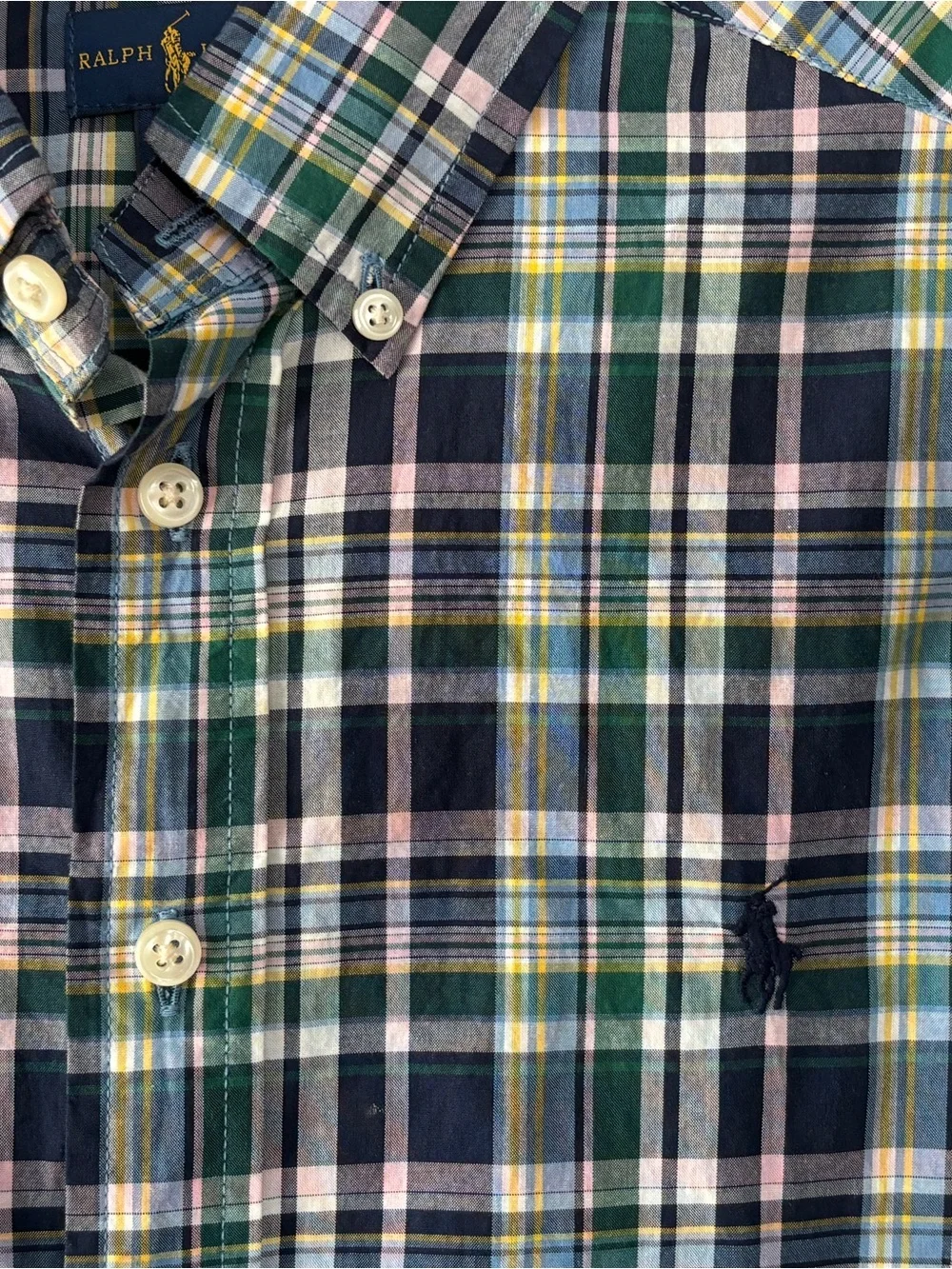 Boys Polo Ralph Lauren Plaid Button-Down Shirt in Green, Navy & Yellow